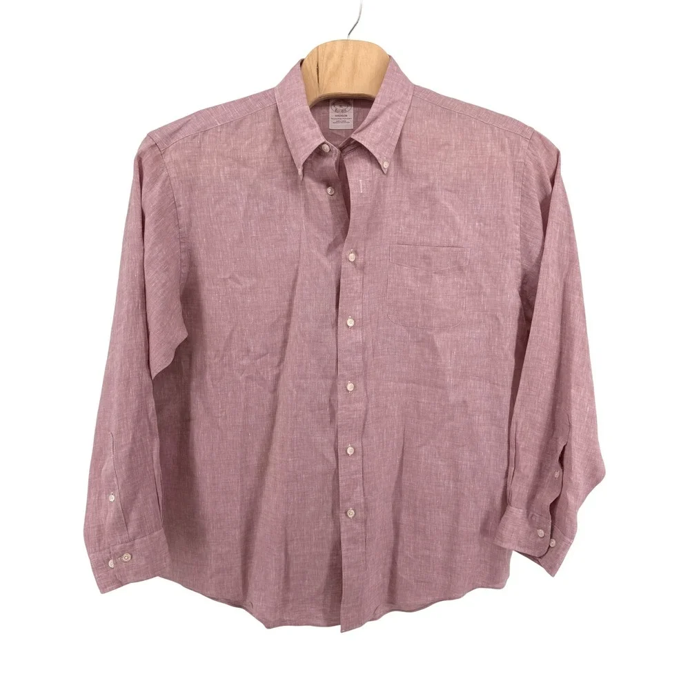 Brooks Brothers Madison Mens XL Pre-Owned Shirt Pink Baird McNutt Irish Linen - Picture 1 of 10